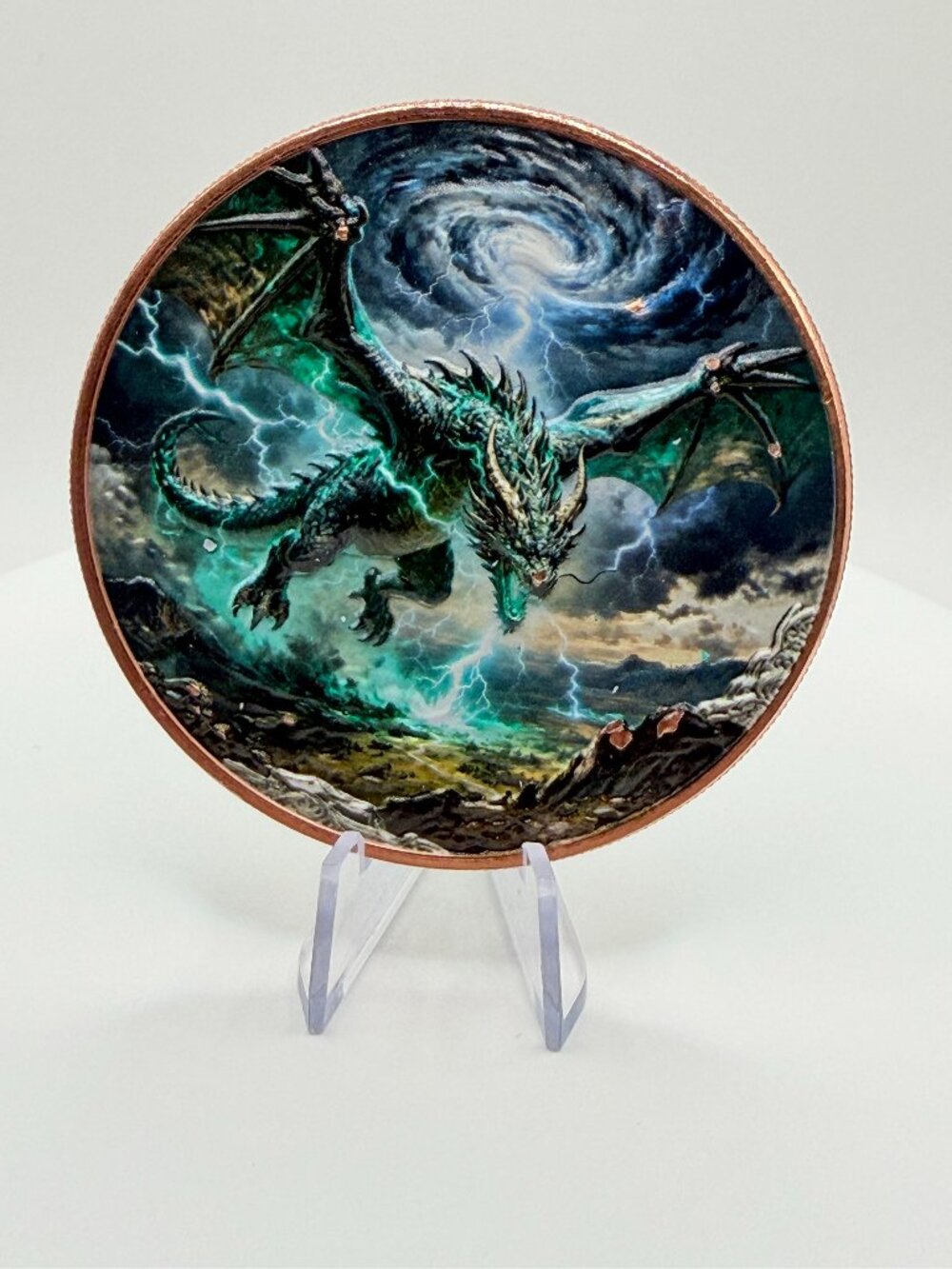 Lightning Dragon 5 oz .999 Fine Copper Round Medal Art Challenge Coin in Capsule